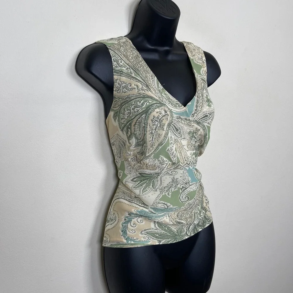 Vtg‎ Evan Picone Paisley Sleeveless Blouse 12 Green Babydoll Y2K Fairy Grunge - Picture 5 of 9